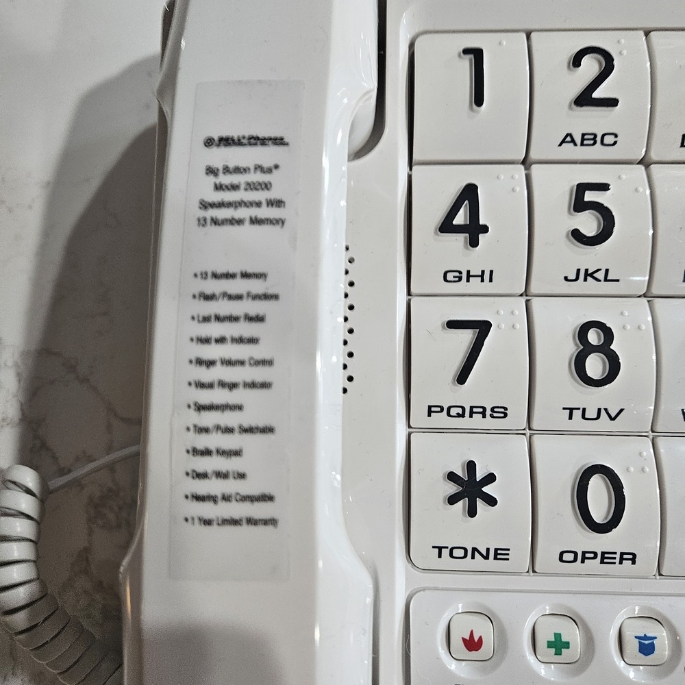 Bell Phones Big Button Plus+ 20200 Corded Speakerphone HAC Desk/Wall White - Picture 2 of 4